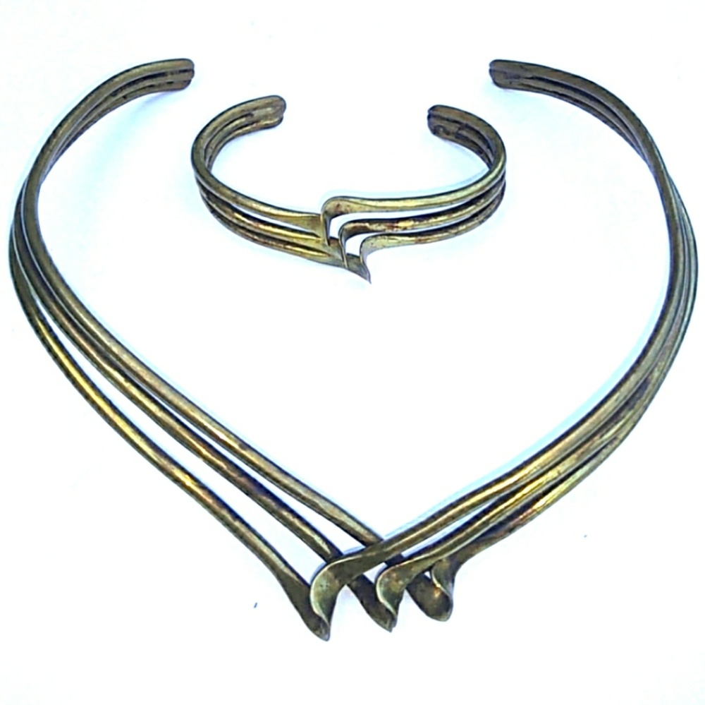 VINTAGE Mexico Solid Brass Torque Collar& Cuff Set